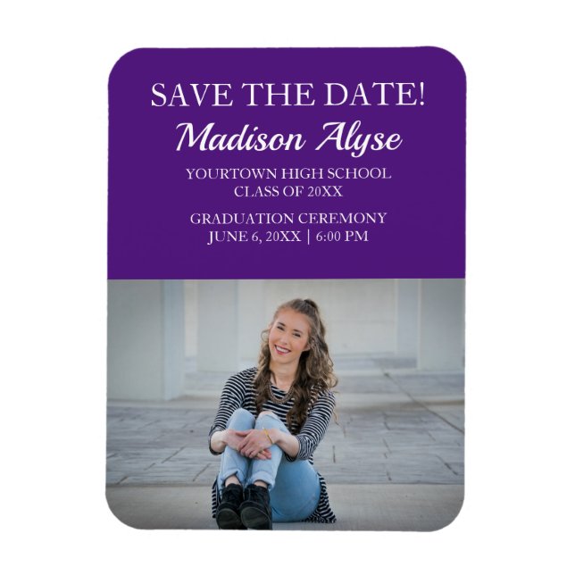 Magnet Flexible Purple White Photo Graduation Enregistrer l'aimant (Vertical)