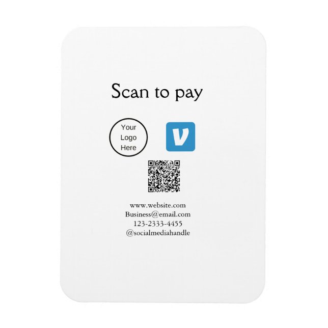 Magnet Flexible Q R code venmo scanner pour payer ajouter le logo  (Vertical)