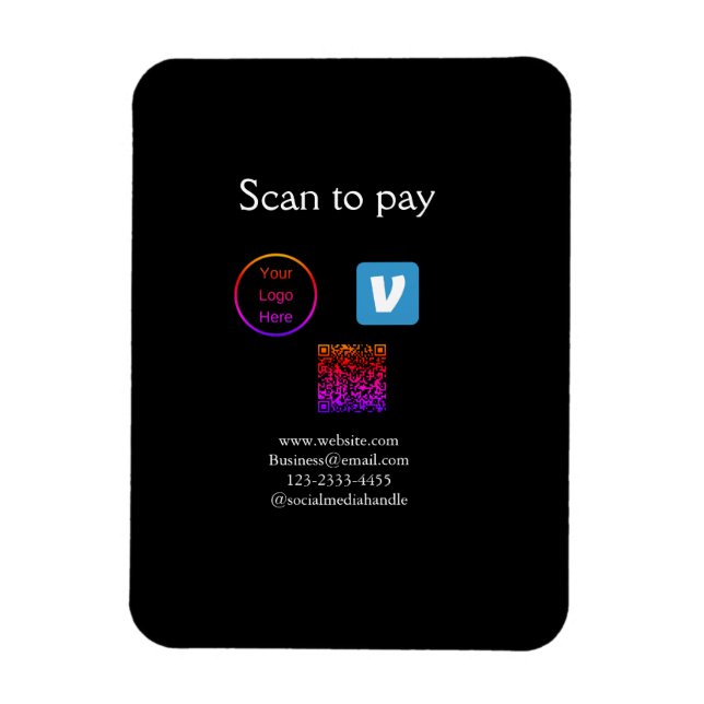 Magnet Flexible Q R code venmo scanner pour payer ajouter le logo  (Vertical)