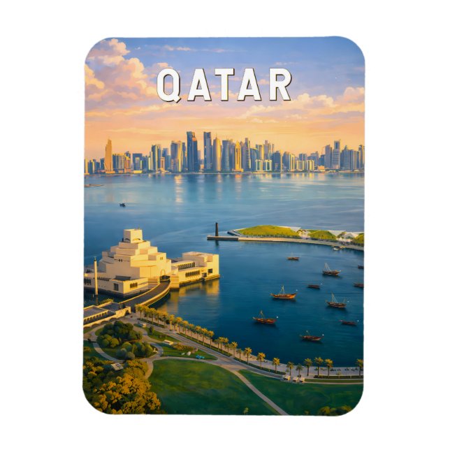 Magnet Flexible Qatar Illustration Voyage Art Rétro (Vertical)