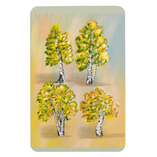 Magnet Flexible Quatre bouleaux en couleurs, botanique. (Vertical)