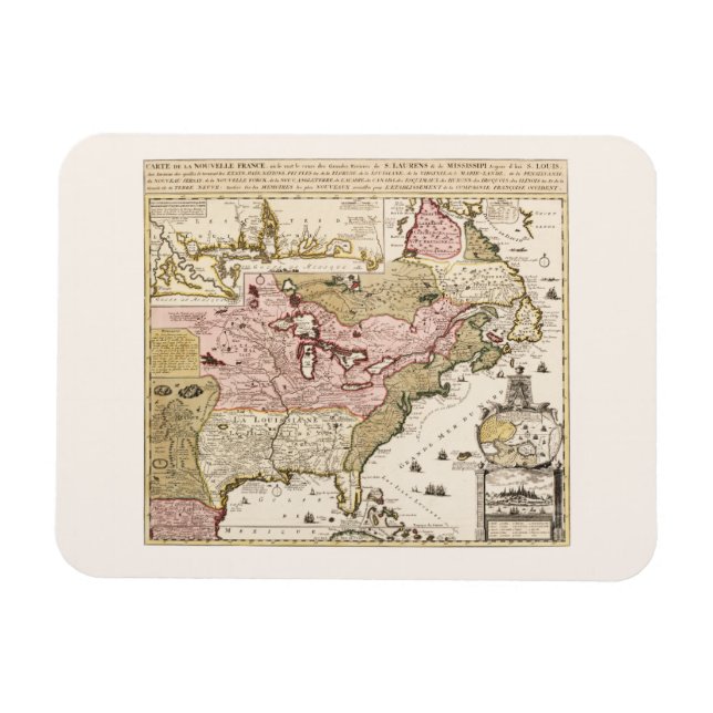 Magnet Flexible Québec/Nouvelle-France medieval french map America (Horizontal)