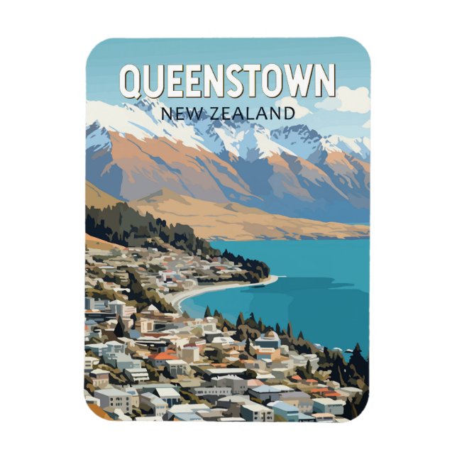 Magnet Flexible Queenstown New Zealand Travel Art Vintage (Vertical)