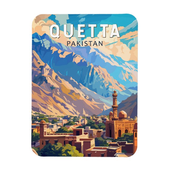 Magnet Flexible Quetta Pakistan Travel Art Vintage (Vertical)