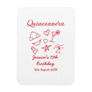 Magnet Flexible Quinceanera 15 ans anniversaire rouge plage fête a