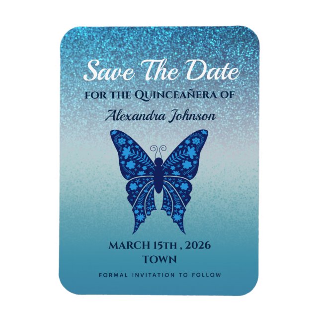 Magnet Flexible Quinceanera Bleu Anniversaire Enregistrer La Date (Vertical)