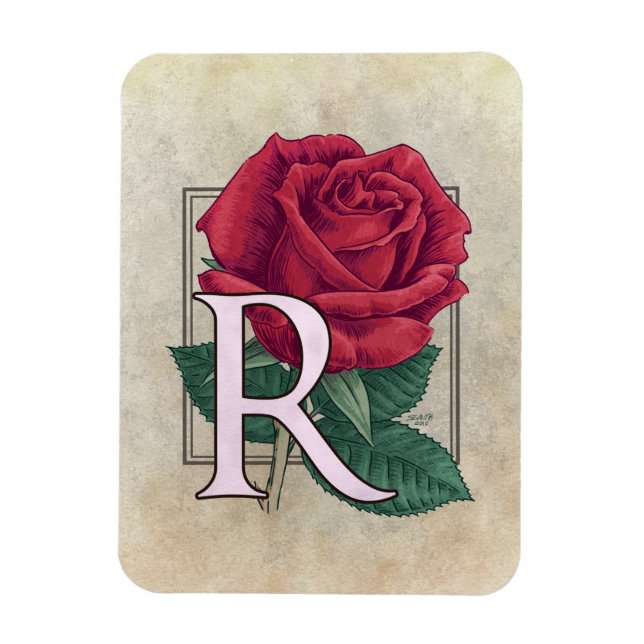 Magnet Flexible R pour le monogramme de fleurs Roses (Vertical)