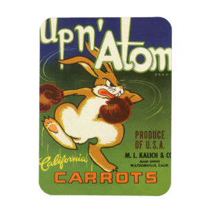 Magnet Flexible Rabbit de boxe d'art Étiquette vintage, sur Carott