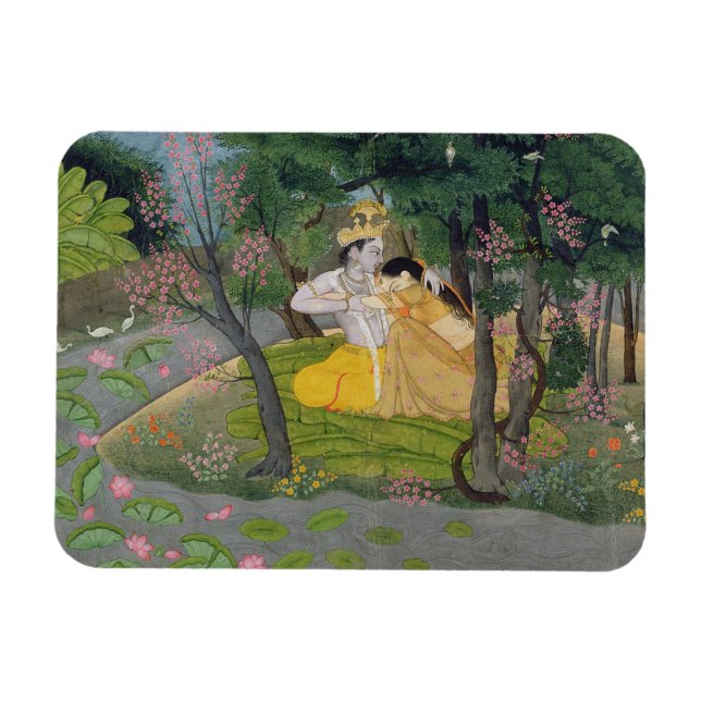 Magnet Flexible Radha et Krishna embrassent dans un bosquet de fle (Horizontal)