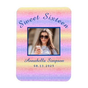 Magnet Flexible Rainbow Glitter Sweet 16 Birthday Save the Date