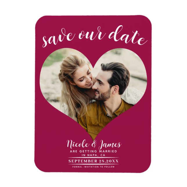 Magnet Flexible Raspberry Pink Heart Photo Wedding Enregistrer la  (Vertical)