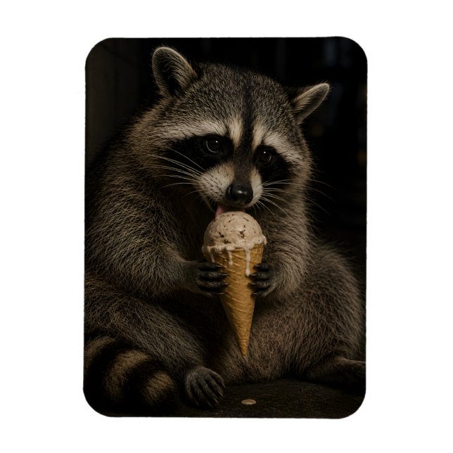 Magnet Flexible Raton laveur drôle mangeant de la glace (Vertical)