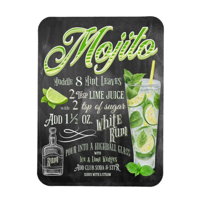 Magnet Flexible Recette Mojito Cocktail Chalkboard (Vertical)