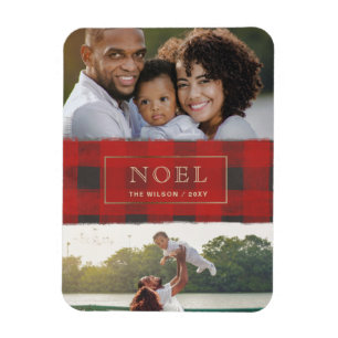 Magnet Flexible Red Buffalo Plaid Gold Frame NOEL photo multiple