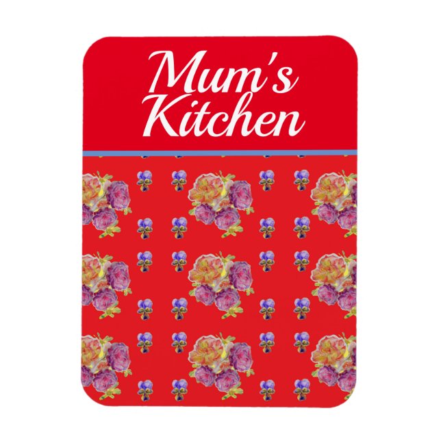 Magnet Flexible Red Floral Shabby Chic Rose Rose Mums Cuisine (Vertical)