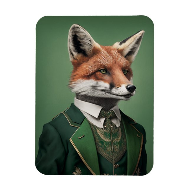 Magnet Flexible Red Fox in a Green St. Patrick's Day Suit (Vertical)