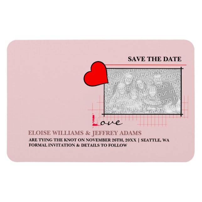 Magnet Flexible Red Heart Love Save the Date Photo (Horizontal)
