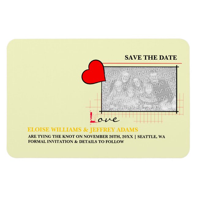 Magnet Flexible Red Heart Love Save the Date Photo (Horizontal)