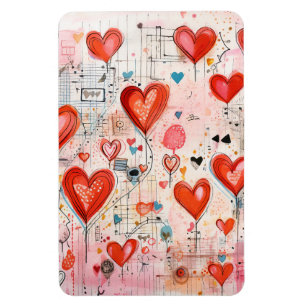 Magnet Flexible Red Hearts Whimsical Love Motif