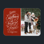 Magnet Flexible Red Merry Tout et Happy Always Photo<br><div class="desc">Joyeux tout, et heureux toujours ! Envoyez des salutations chaudes à votre famille et à vos amis avec cet aimant photo de vacances personnalisable. Il présente une calligraphie moderne et festive. Personnalisez cet aimant de vacances photo en ajoutant vos détails. Cet aimant photo de vacances moderne est disponible sur d'autres...</div>