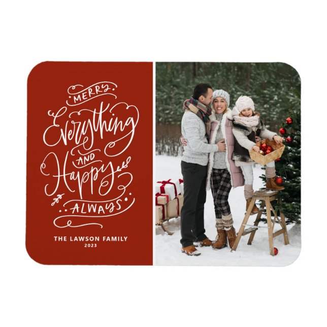Magnet Flexible Red Merry Tout et Happy Always Photo (Horizontal)