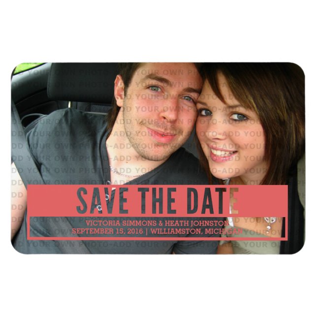 Magnet Flexible Red Modern Cut Out Enregistrer l'aimant Date (Horizontal)