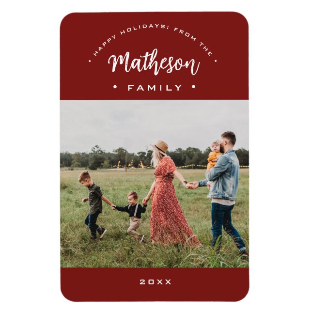 Magnet Flexible Red Modern Joyeux Joyeux Jours Personnalisé Famill (Vertical)