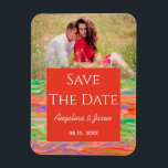 Magnet Flexible Red Photo Wedding Save The Date Invite<br><div class="desc">Vibrant Red Wedding Save The Date Photo Aimant . Stylish, trendy, vibrant colorant ful paint en combinaison avec bright red. Parfaite choice for summer weddings. Tout graphic element are free for change, move or even remove. You can easily, by simple click, change the photo and background images (and choose it...</div>
