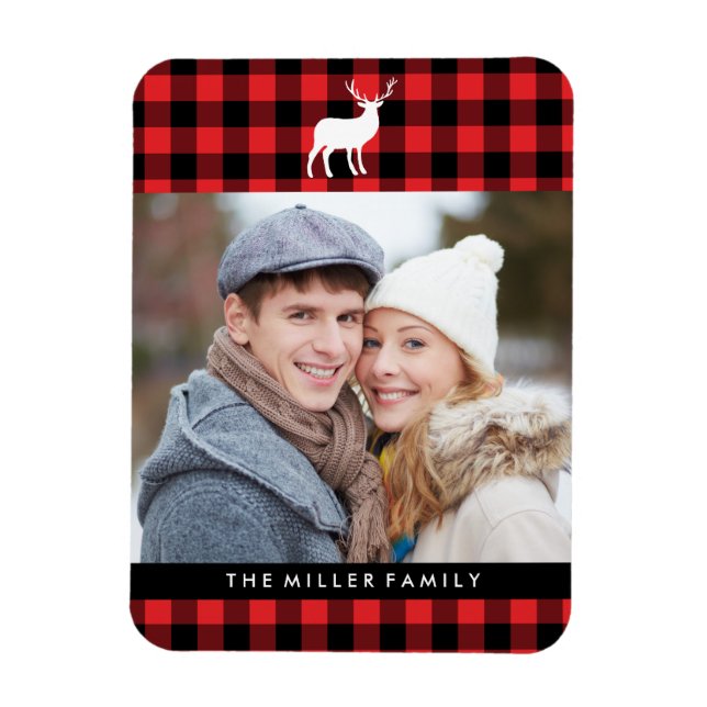 Magnet Flexible Red Plaid et White Stag | Vacances (Vertical)