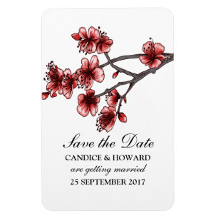 Magnet Flexible Red Simple Cherry Blossoms Enregistrer la date