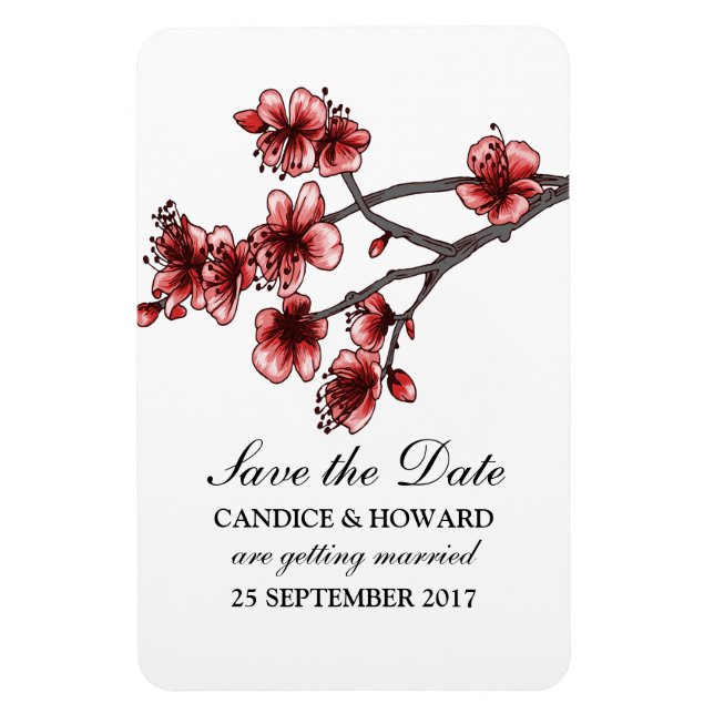 Magnet Flexible Red Simple Cherry Blossoms Enregistrer la date (Vertical)
