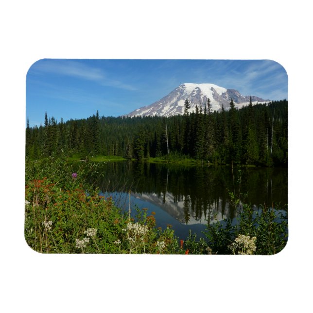 Magnet Flexible Réflexion du lac Rainier avec Fleurs sauvages (Horizontal)