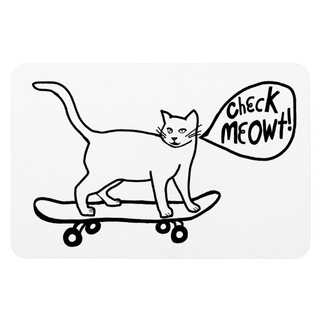 Magnet Flexible Regarde Meowt ! Skateboard Kitty Cat (Horizontal)