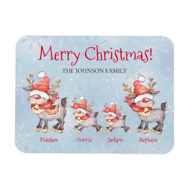Magnet Flexible Reindeer Family Carte de Noël Joyeux Personnalisée (Horizontal)