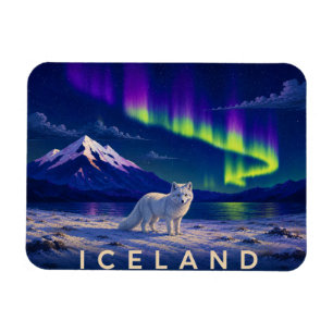 Magnet Flexible Renard arctique sous l'aurore boréale Islande Flex