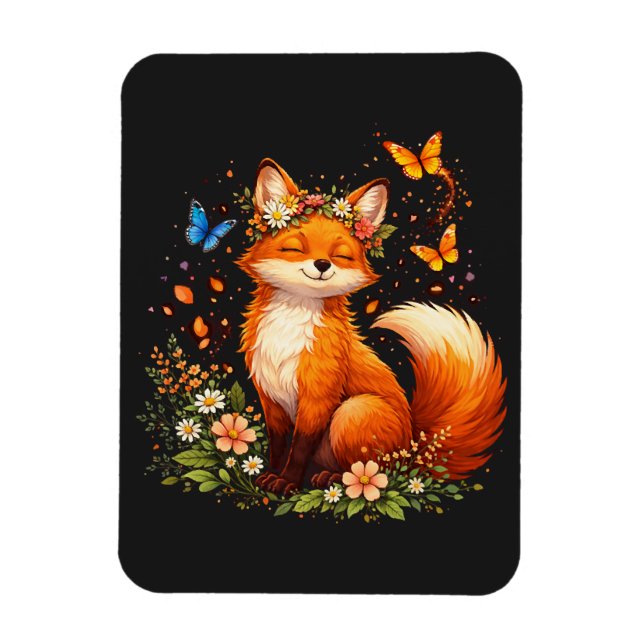 Magnet Flexible Renard Mignon Avec Fleurs (Vertical)
