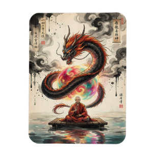 Magnet Flexible Rencontre sereine : moine et dragon céleste