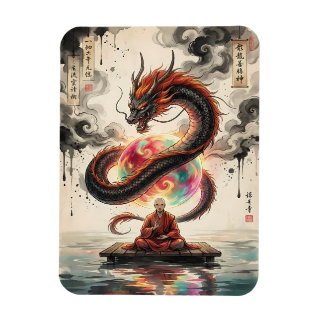 Magnet Flexible Rencontre sereine : moine et dragon céleste (Vertical)