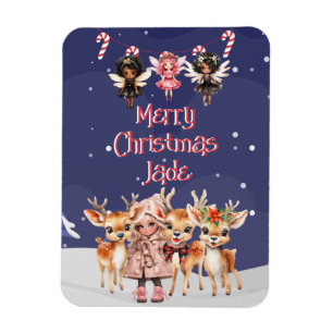 Magnet Flexible Renne de Noël à la menthe poivrée Fée avec nom