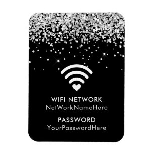 Magnet Flexible Réseau WiFi Noir et Mot de Passe Paillettes Argent