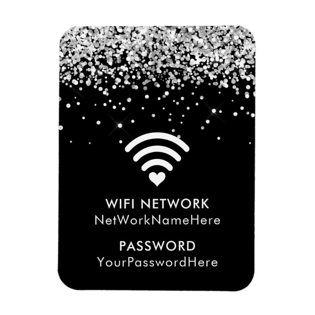 Magnet Flexible Réseau WiFi noir Parties scintillant argent et mot (Vertical)