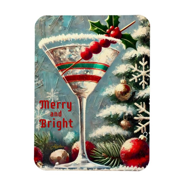Magnet Flexible Retro 50 Cranberry Snowflake Noël Martini (Vertical)