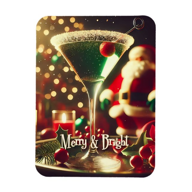 Magnet Flexible Retro 50s Santa Christmas Green Martini (Vertical)