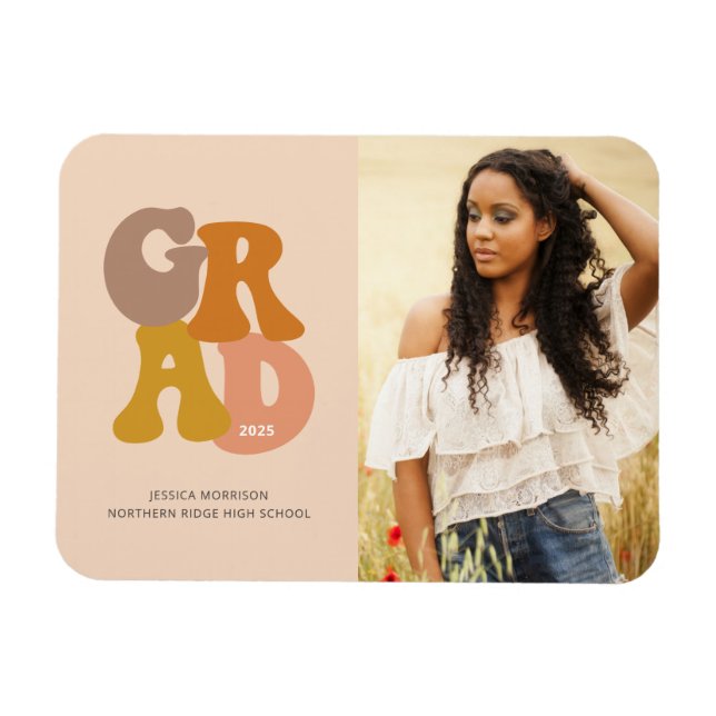 Magnet Flexible Retro 70s Vibe Photo Graduation Announcement (Horizontal)