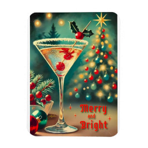 Magnet Flexible Retro années 50 Cocktail Martini Noël Merry Bright