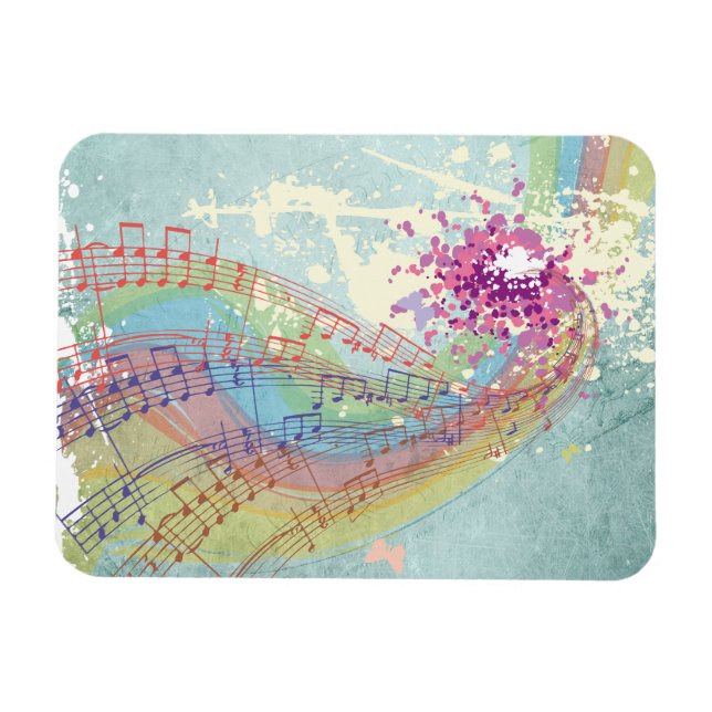 Magnet Flexible Retro Arc en ciel et notes musicales sur une textu (Horizontal)