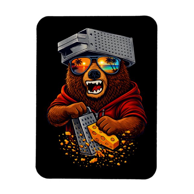 Magnet Flexible Retro Bear With Cheese Grater Hat and Sunglasses (Vertical)