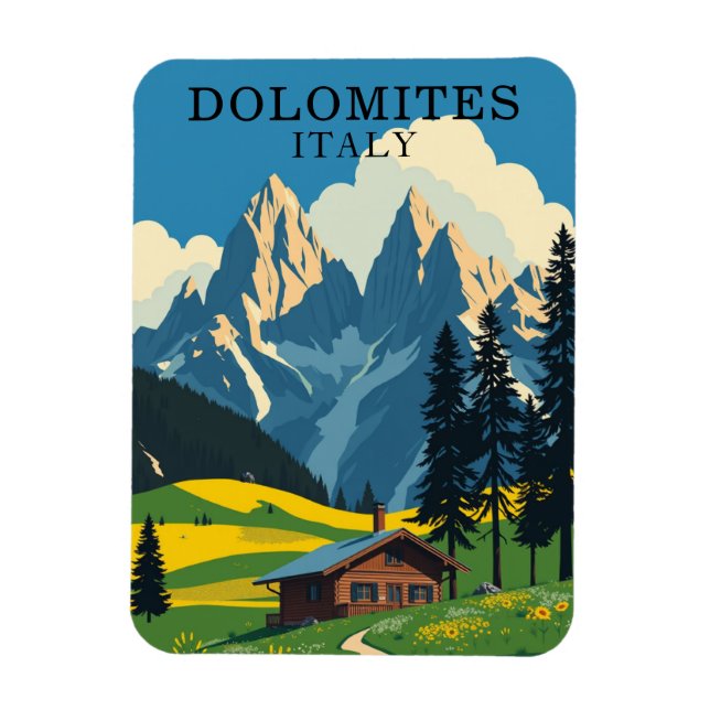Magnet Flexible Retro Dolomites Italie Voyage Souvenir (Vertical)
