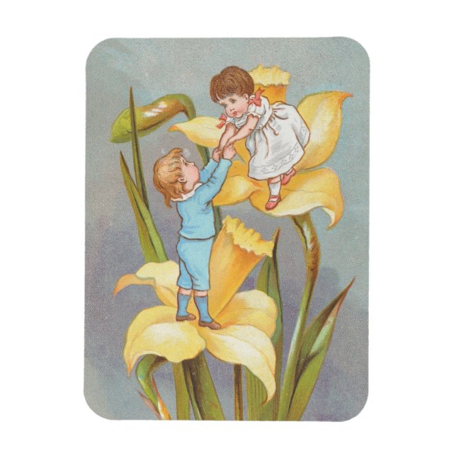 Magnet Flexible Rétro Mignon Douce Saint-Valentin, enfants et jonq (Vertical)
