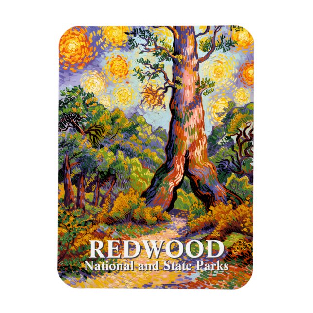 Magnet Flexible Retro Redwood National Park Vibrant Van Gogh Style (Vertical)